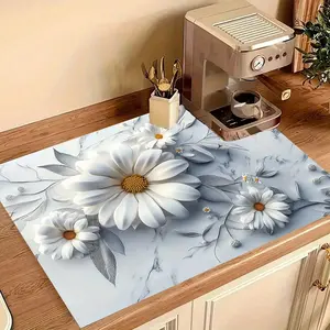 1pc 2D/Flat White Daisy Marble Pattern Rubber Stove Cover Protector - Heat-Resistant, Decorative Kitchen Countertop Protector for Modern Stoves, Stove Top Protector, Heatresistant Cover, Stylish Kitchen Accessory, Durable Kitchen Item