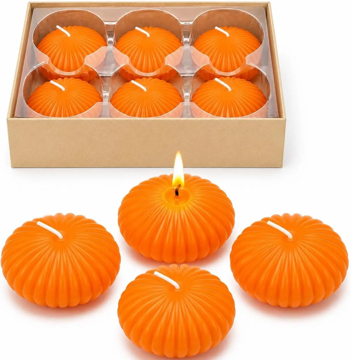 12 Pack 3 Inch Orange Floating Candles, 10 Hour Unscented Tealight Candles for Cylinder Vases, Centerpieces at Fall Halloween Harvest - Wavy Float Candle