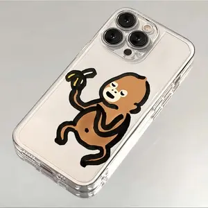 Funny cartoon monkey pattern mobile phone transparent case suitable for iPhone 17 16 15 14 13 12 transparent protective case