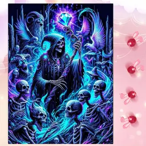 5D DIY Full Drill Round Diamond Painting - Diamond Art Painting Kit No-Face Skull Mosaic, Canvas - DIY Decorative Painting, Home Wall Decor, Suitable for Halloween and Christmas, Birthday and Anniversary Gifts