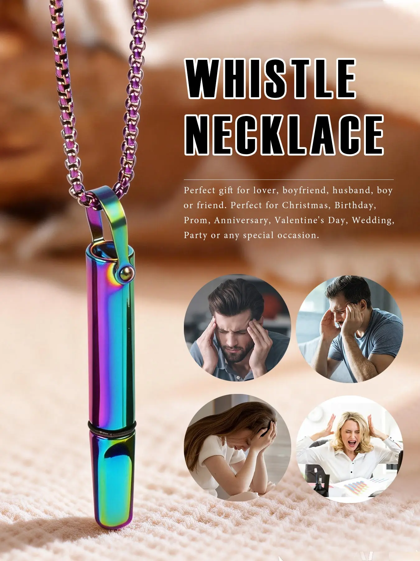 Breath Resistance Whistle Necklace, Versatile Yoga Meditation Stress Relief Pendant, Durable Stainless Steel Chain Material, Unisex Friendship Gift, Accessory Necklace