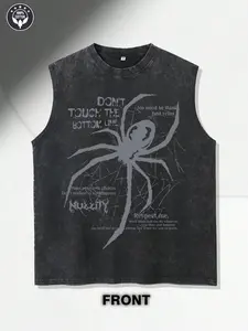 Men's Casual Sleeveless Cotton T-Shirt, Spider Print Vest for Summer Vacation Daily Wear, Comfortable Layering Top, Tank Tops Workout