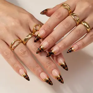 S003 1.3 Inch Handmade Press On Nails Long Stiletto Tortoise Shell Elegant Long Viral Party For Women