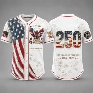 [Made in USA] USA 250th Anniversary Baseball Jersey, White 1776 Patriotic American Flag Shirt, 4th of July Independence Day Outfit, Semiquincentennial Eagle Gear