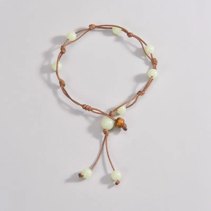 Women's Boho Anklet, Glow-in-the-Dark Braided Waxed Cord with Resin Beads, Waterproof Adjustable Jewelry for Casual Beach Vacation, Plastic, Adjustable Size, Braided Waxed Wire