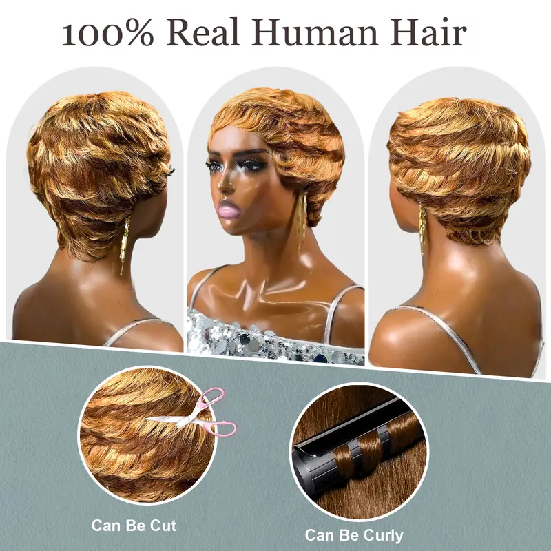 Pixie Cut Wig for Black Women Human Hair Colored Short  display picture 1