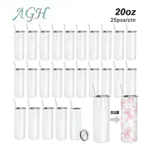 AGH 25pcs 20 oz Sublimation Tumblers Wholesale Stainless Steel Insulated Blank Cups with Lids & Silicone Pad for Tumbler Press Machine and Oven