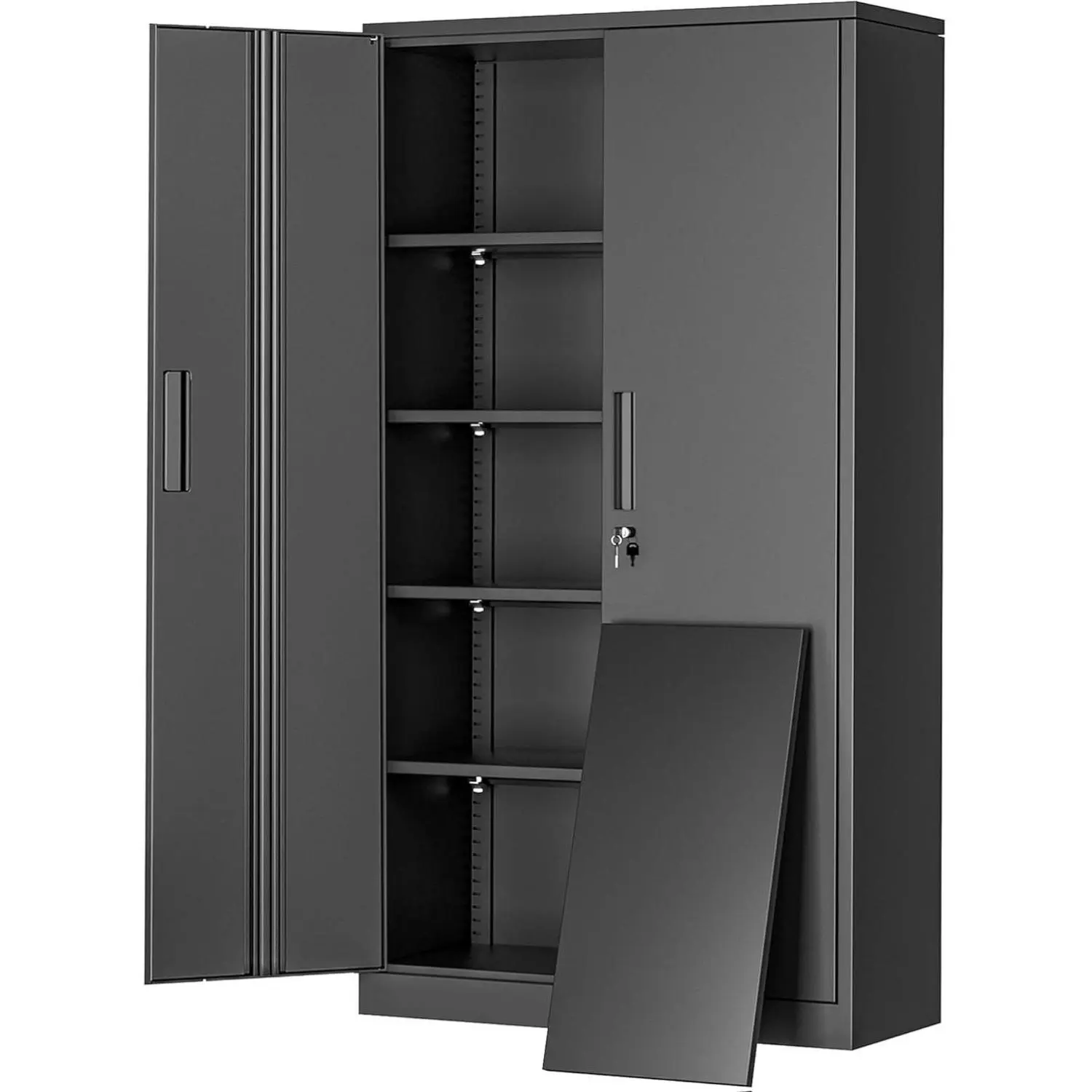 Greenvelly 72-in Locking Black Steel Modern Storage Cabinet, Metal Garage Organization Unit with Doors, 4 Shelves, Extended Storage Solutions to Maximize Cabinet Space for Home Office, Kitchen Pantry