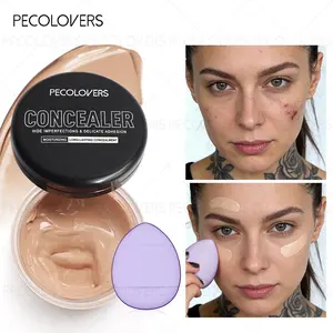 1PC Coverage Concealer With Powder Puff- Full Coverage Camouflage, Matte Lock & Transfer-Resistant Hold, Under-Eye Brightener & Blemish Eraser, Fine Line,Perfect for Important Meetings & Sensitive Skin Care - High Coverage Concealer