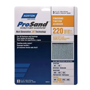 NORTON 02616 ProSand 9 in. x 11 in. 220-Grit (Very Fine) Sanding Sheets (3-Pack)