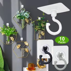 10pcs Set 360-Degree Rotatable Self-Adhesive Ceiling Hooks, Rotating Hook, No-Hole Design, Easy Installation for Lights & Decor, Durable & Reusable