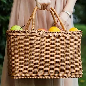 Imitation Rattan Weaving Basket, Household Handmade Rattan Storage Basket, Vegetable Flower Arrangement Basket, Fruit Cake Snacks Picnic Basket