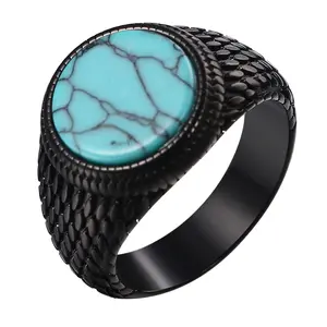 OIDEA Turquoise Signet Pinky Ring - Anti-Rust Stainless Steel Vintage Gothic Punk Jewelry, Men's Anniversary Gift, Anti-Rust Steel Rings