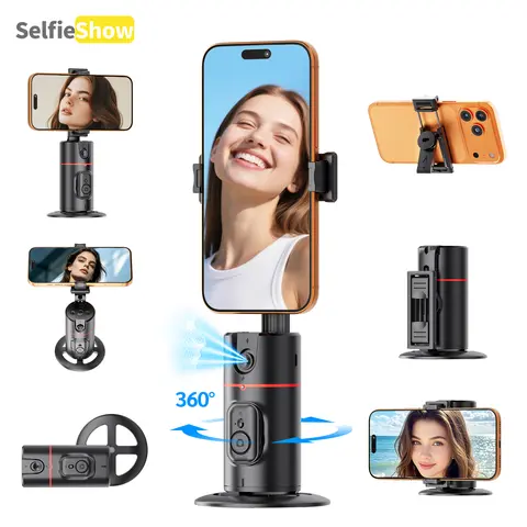 Auto Face Tracking Smartphone Selfie Stand, 360° Rotate Phone Accessories Compatible Holder with Gesture Ctrl, Wireless Remote, No App Needed, Hands-Free Mount for Android Vlogging & Live Video, familyfun