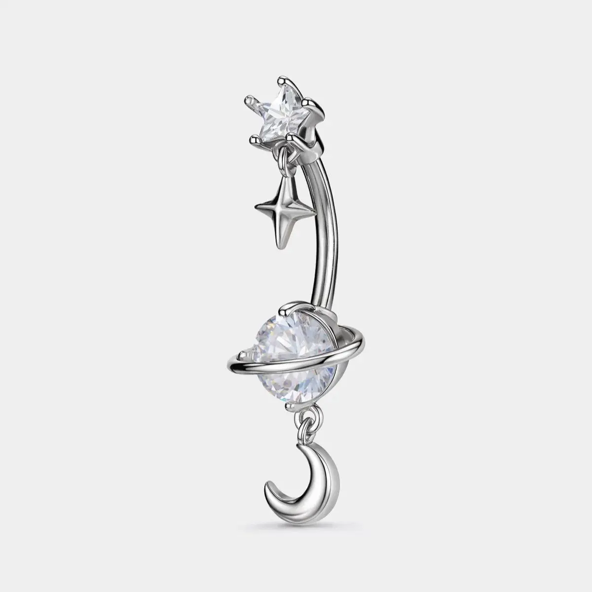 Oufer Star & Moon Dangle CZ Belly Button Ring