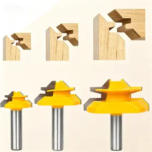 45 Degree Lock Miter Router Bit Set, 3-Piece for 1/2", 3/4", 1" Cutting Height, 1/2 Inch Shank, Easy to Create Lock Miter Joint, Precision Router Bits for Woodworking, Professional Woodworking Tools, Durable Carbide Tips