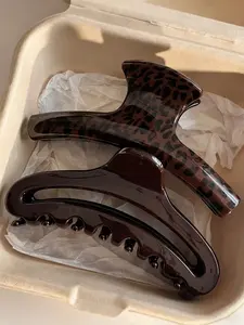 Glossy Leopard Print Large Claw Clip, Plastic Gloss Finish, Women's Daily Party Commute Vacation Makeup Accessory, Fashion Hair Decor