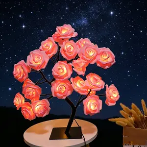 LED Rose Flower Tree Night Light USB/Battery Powered Table Lamp for Bedroom Holiday Decoration Valentine's Day Mother's Day Gift Home Decor