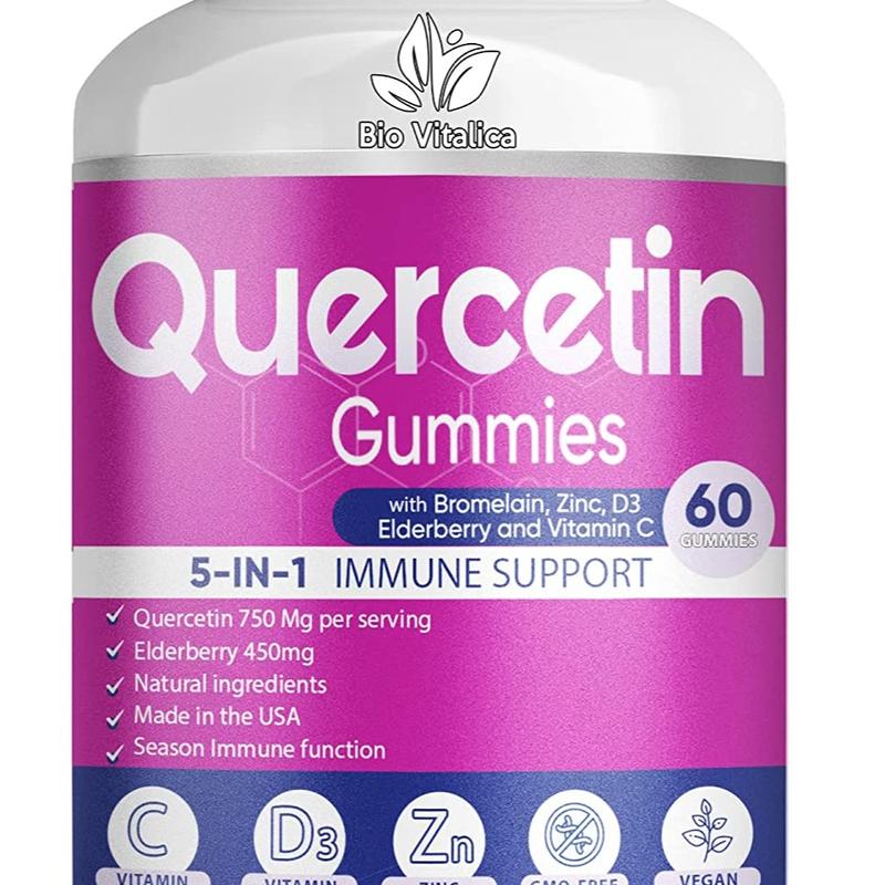 BIO VITALICA Quercetin Gummies with Bromelain Vitamin C and Zinc & Elderberry + Vitamin D3-5 in 1 Immune Support for Kids and Adults