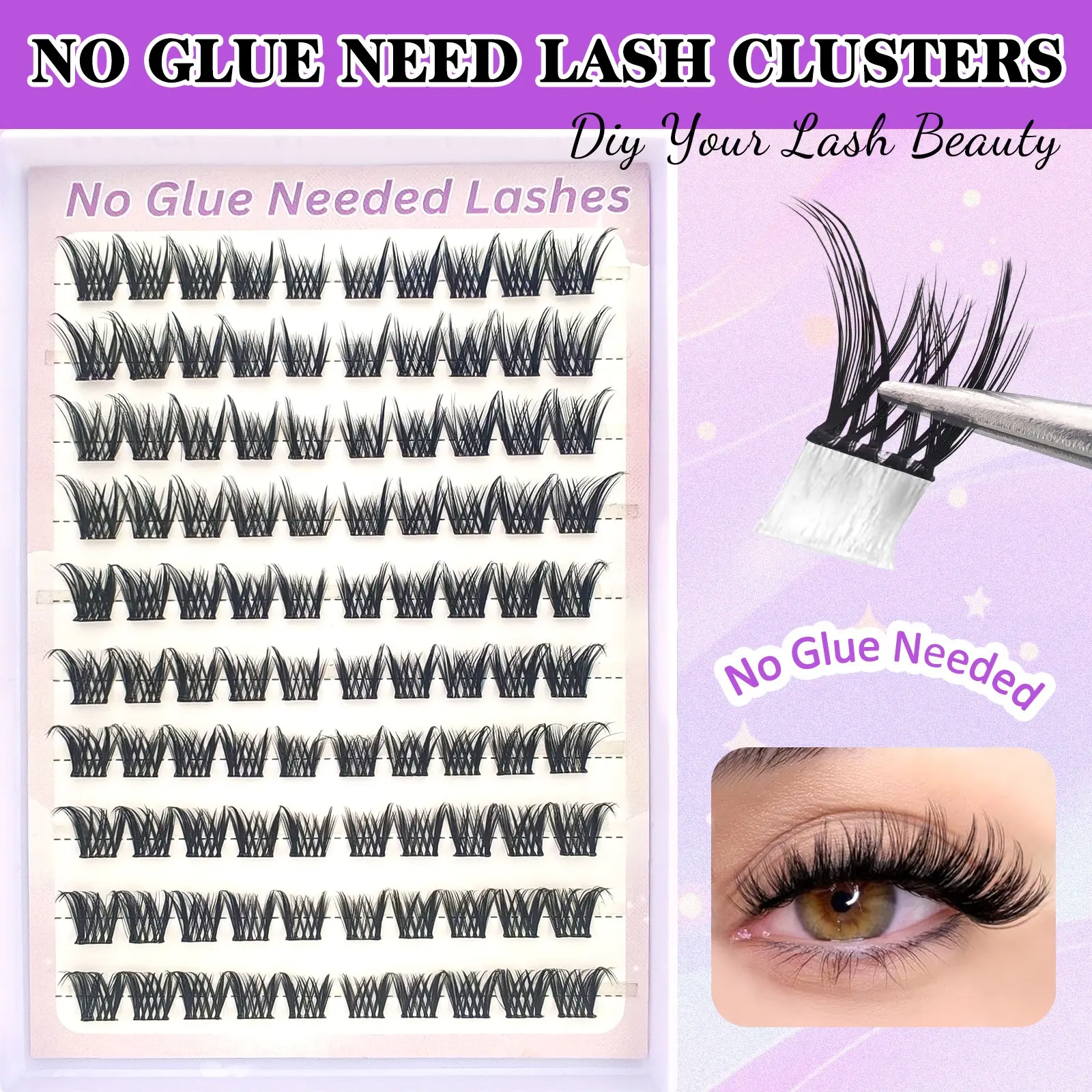 100 Pairs Self-Adhesive False Eyelashes, Mixed Lengths 8-12mm, Voluminous, Fluffy Lashes, Curling, Natural, Anime, Cosplay, Compact, Travel Friendly