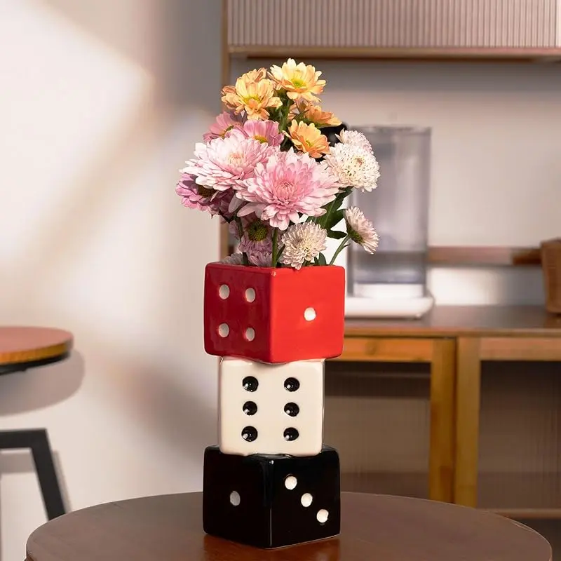 Red, White and Black Dice Vase