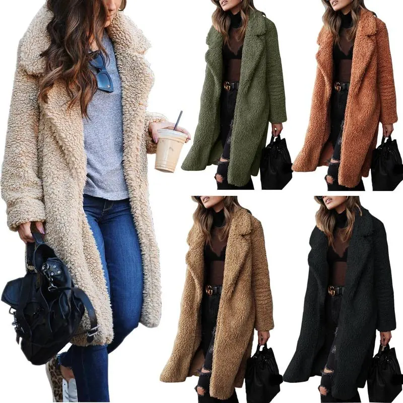 Women's Autumn & Winter Long-Sleeve Lapel Loose Casual Lambswool Double-Sided Fleece Plush Sports Outerwear Jacket, Coat Jacket, Baggy, Oversized, Lambswool Fleece, Basic, Plus Size, Clothes, Loose Baggy