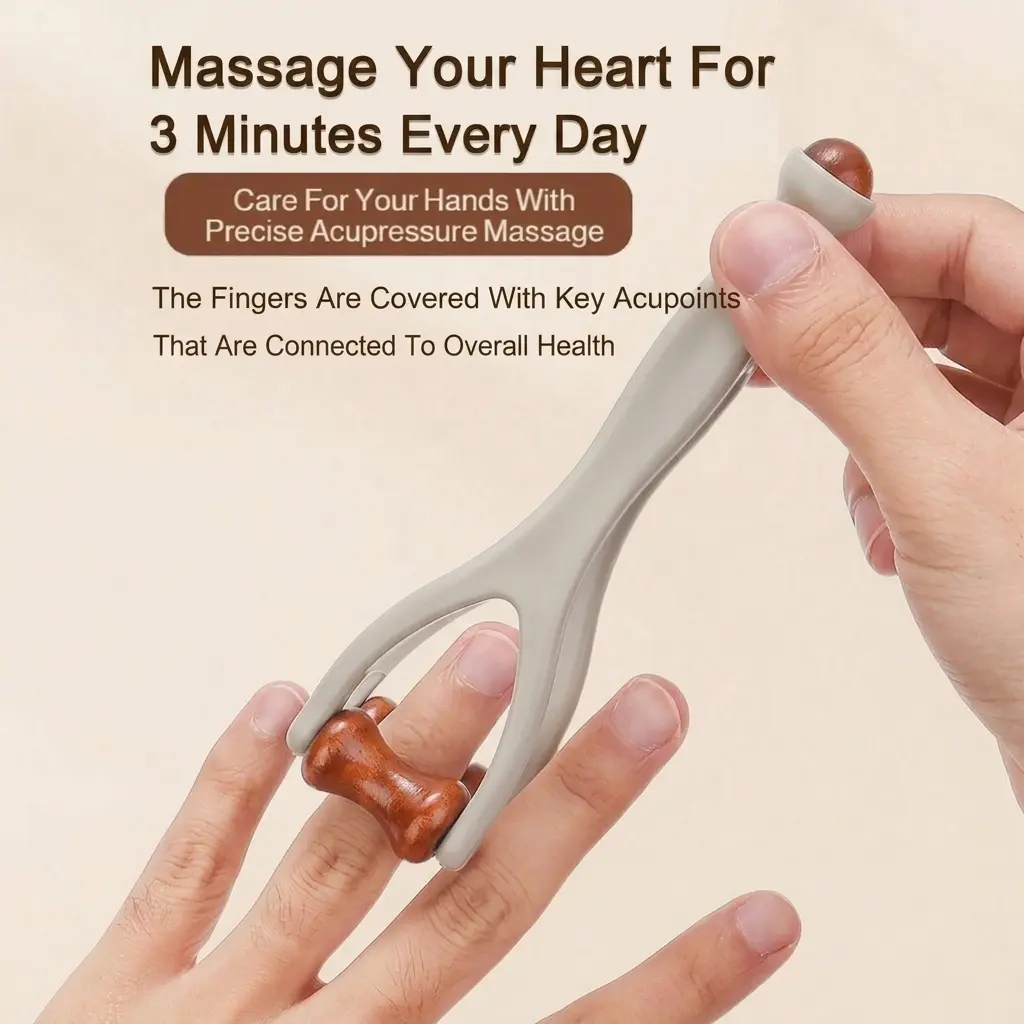 Natural Wooden Finger Pressure Massager, Portable Hand and Knuckle Relaxation, Acupressure Massage Tool, Relief for Stress and Discomfort