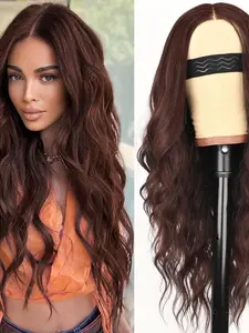 Reddish Brown Wig for Women, Long Wavy Lace Hairline Middle Part Synthetic Heat Resistant Wig for Daily Party-26 Inch