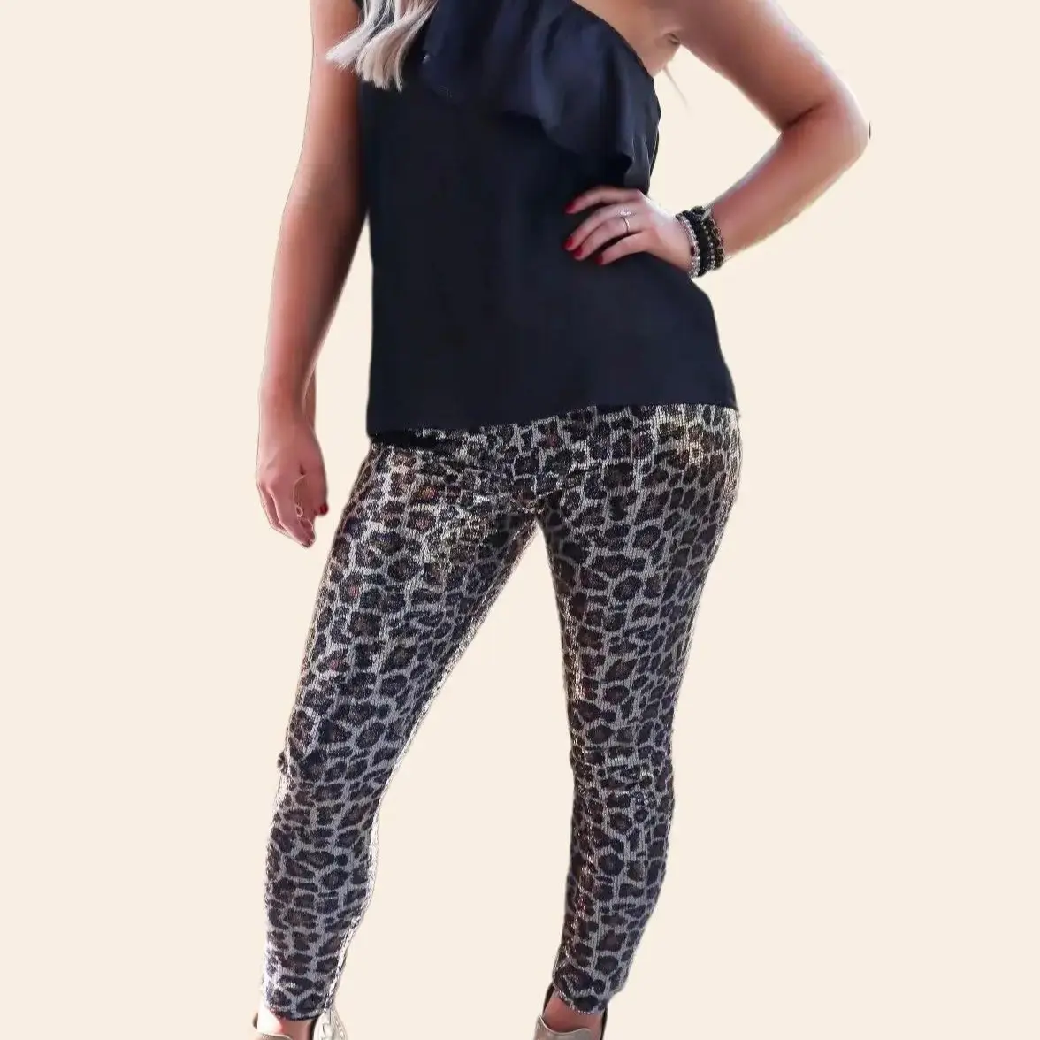 On the Prowl Sequin Skinny Pants - Fitted Casual Leopard Print Trousers for Women