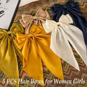 5Pcs/Set Big Bow Clips with Ribbons for Women & Girls,Bow-Knot Clips for Thick & Thin Hair,Nonslip Claw Clips,Christmas Party Gifts,Hand Tools Kits