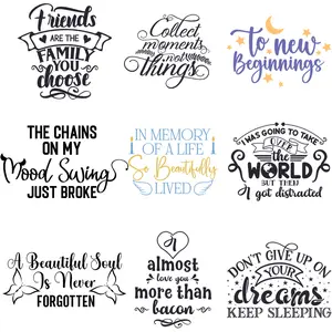 9-Pack Inspirational Text Heat Transfer Vinyl, Christmas Iron-On Transfer T-Shirt Graphic Iron-On Transfer Sticker Design Decal Heat Press Decal Vinyl Heat Transfer Patches for DIY Clothing T-Shirt Denim Jacket art