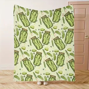 1 Piece Cozy Cucumber Pickle Jar Pattern Blanket - Soft, Warm, High-Quality Polyester, Machine Washable, Suitable for Home Decor, Nap, Camping, Travel, and Gifts, Camping Accessories |   Fun Design |   Machine Washable Cover, Cucumber Kitchen Decoration