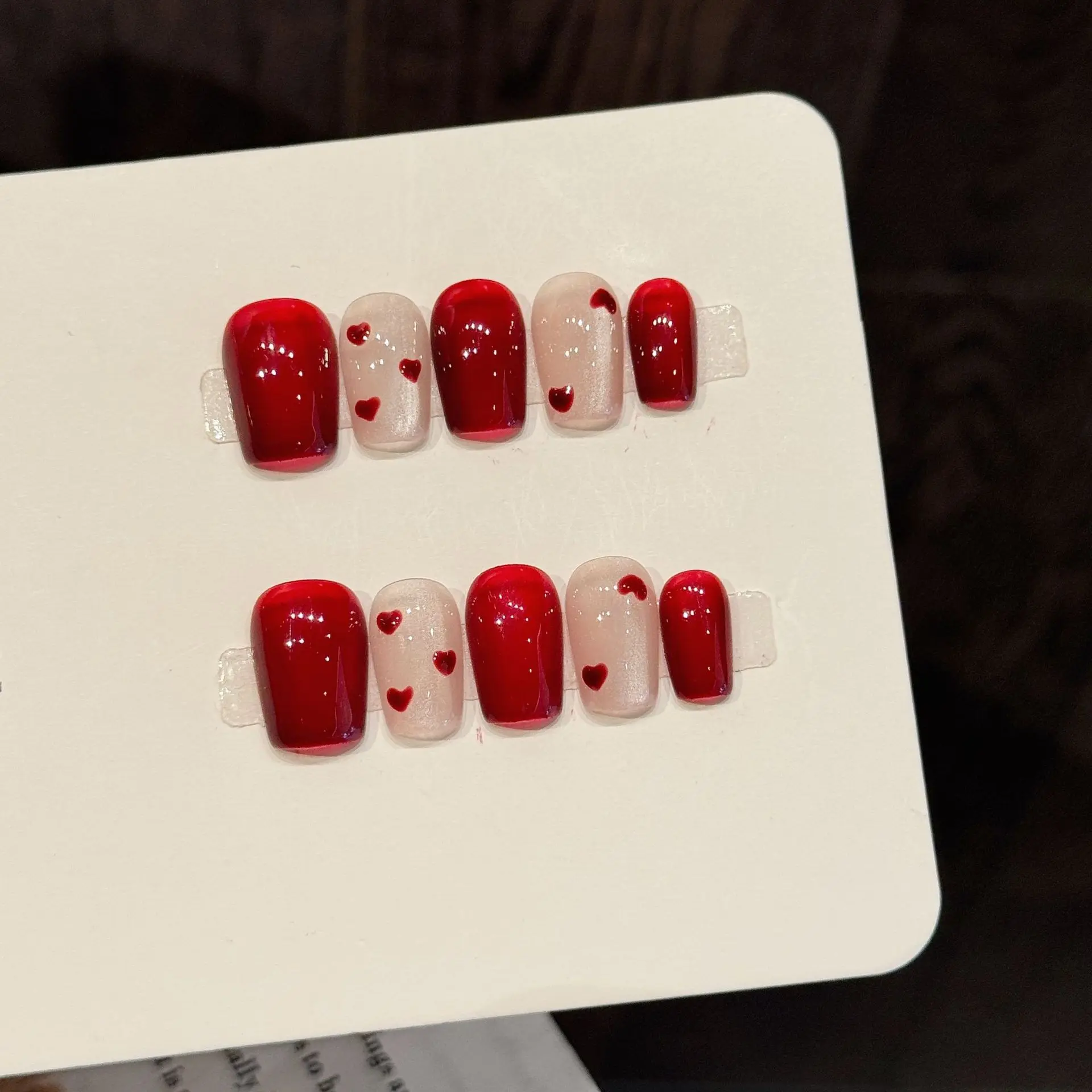 10pcs Handmade Short Coffin Nails, Cute Heart Design, Elegant Wearable Armor, Perfect for Women, Ultra Short Plain Surface