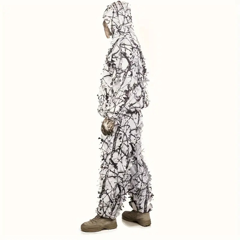 Men's Winter Snow Camouflage Costume, 2-Piece White Tactical Ghillie Suit with Hood for Hunting and CS Games, Hunting Gear, Outdoor Sports, Menswear, Adult