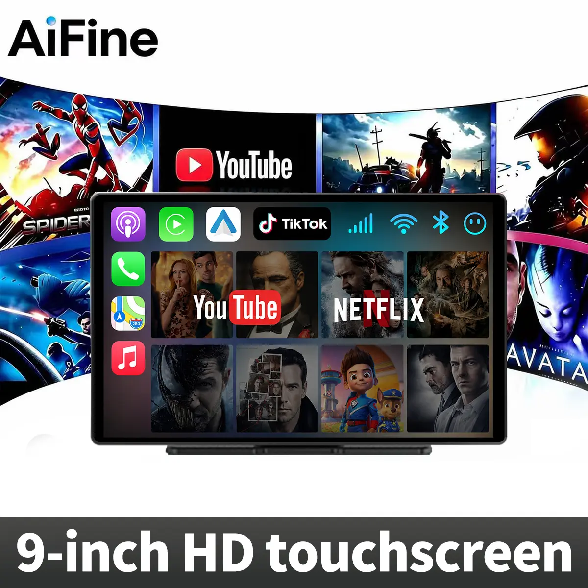 【SummerFinds】AiFine 9-inch portable car touchscreen supporting both wireless CarPlay and Android Auto; features built-in Bluetooth, FM transmission, and voice navigation; plug-and-play design to enhance your daily commute and road trips.
