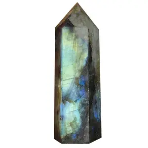 Natural Labradorite Crystal Tower - Single Point Wand - Gemstone Crystal Obelisk Mineral Specimen Home Desk Decoration Meditation Spiritual Crystal