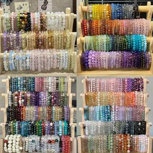 36-Piece Glass Bead Elastic Bracelets Set, 8mm Vibrant Multi-Colored Fashion Costume Jewelry, Versatile Accessory for Everyday Use & Special Occasions