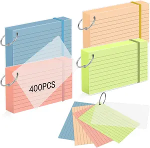 HAUTOCO Colored Index Cards 3X5 Inch 400 PCS Flash Cards with Ring Ruled Notecards with Waterproof Covers Flashcards for Studying School College Office, 4 Colors