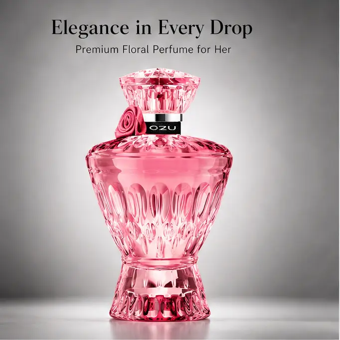 Women's Floral Perfume in Pink Cut Crystal Vase Bottle, Soft Romantic Scent with Rose Decor, Premium Fragrance Gift for Birthdays, Valentine's Day, Women's Perfume, Holiday Gift-Giving, Romantic Festivals