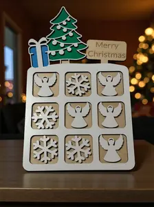 Christmas Tic Tac Toe Wooden Angel & Snowflake Game with Laser Cut Pieces Festive Family Activity for Holidays