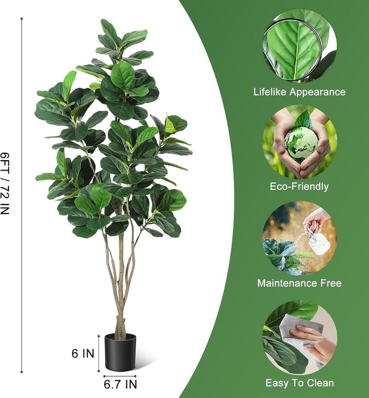 Artificial Multi-Stem Simulation Fiddle Leaf Ficus Tree, Fake Fiddle Leaf Ficus Plant Green Tree with Pot, Suitable for Indoor Outdoor Home Office Living Room Bathroom Decoration Gift Decorative Fruit Faux