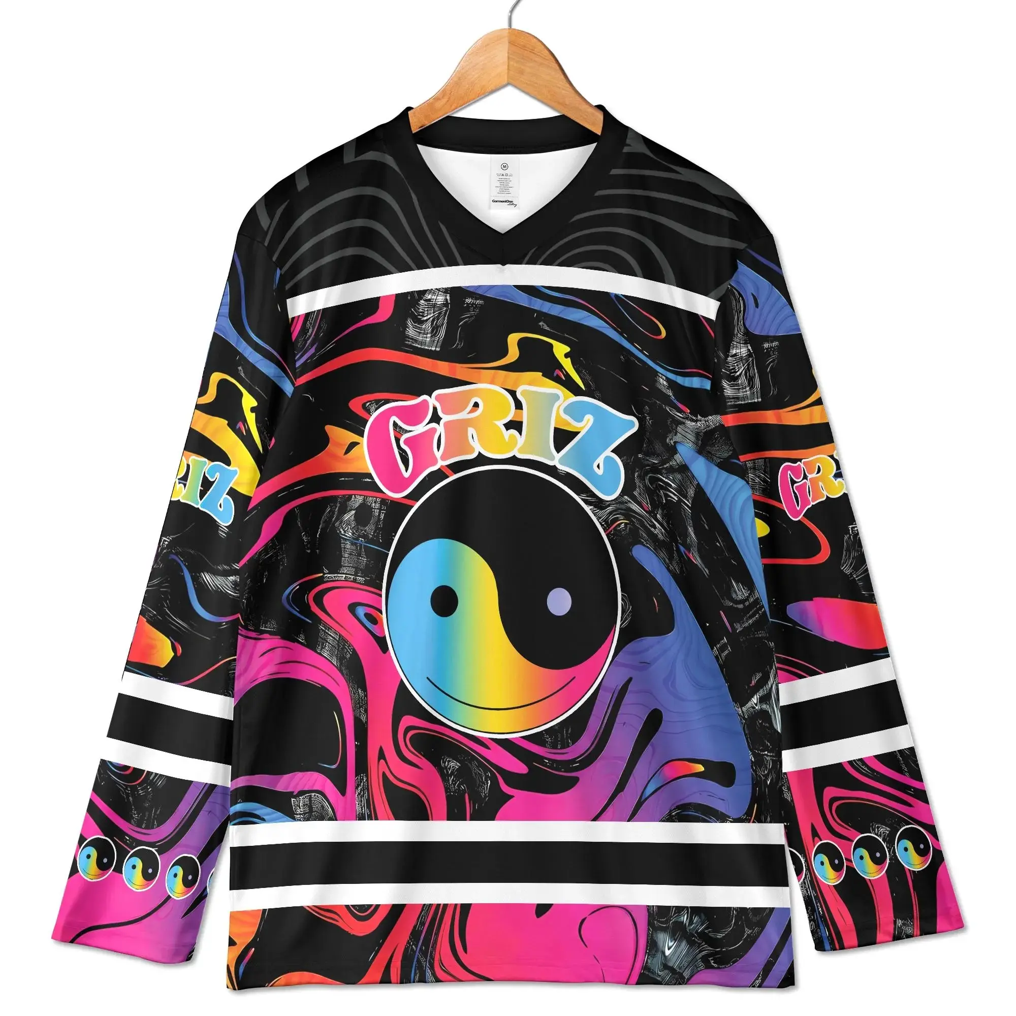 Trippy EDM Rave Jersey Yin Yang Smiley Hockey Shirt Psychedelic Festival Outfit, Unisex Jersey, Gift For Him, Gift For Her