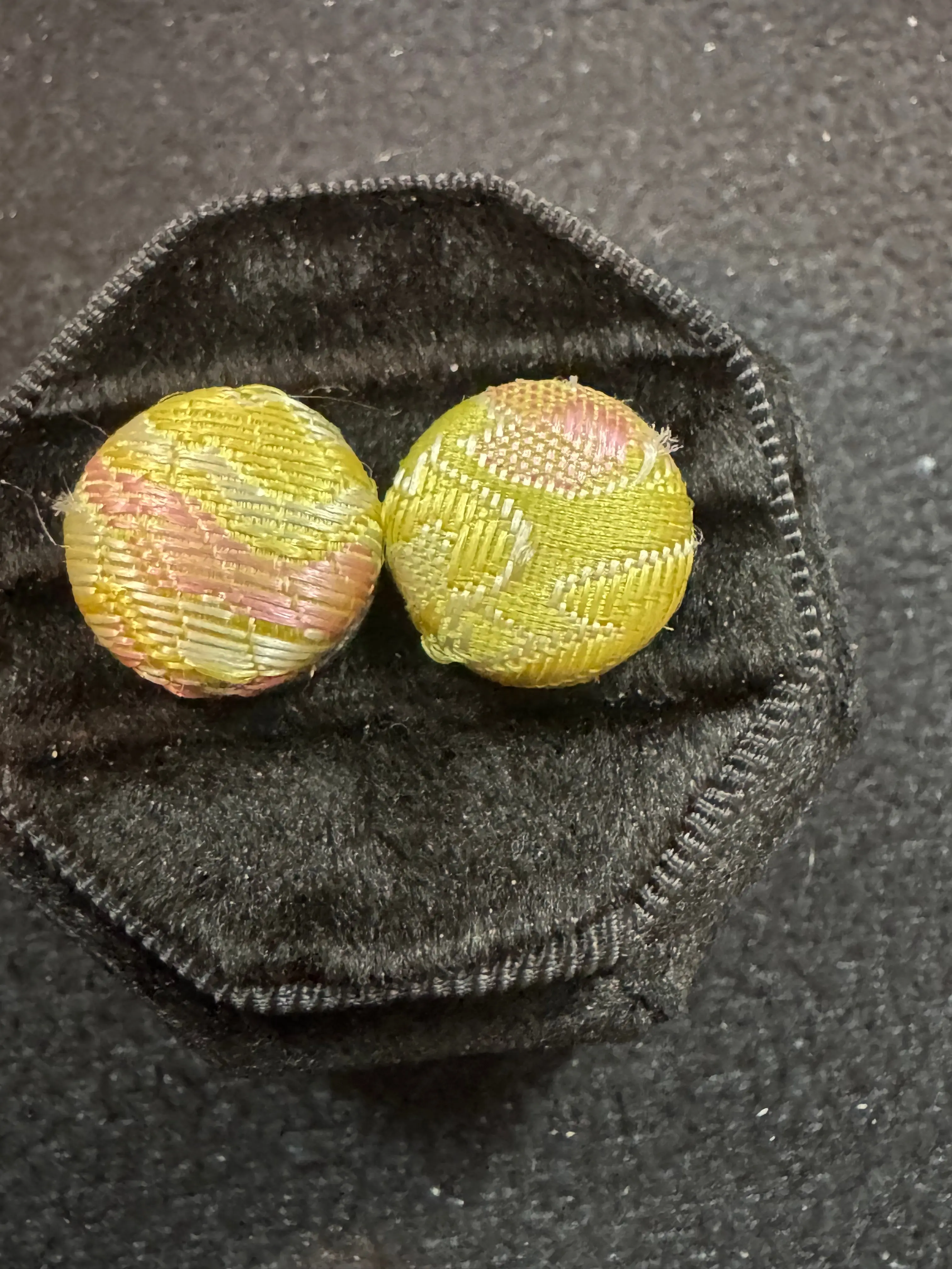 Handmade Golden Bloom Fabric Button Earrings