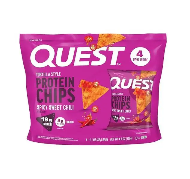 Quest Nutrition Spicy Sweet Chili Tortilla Chip, 19g Protein, 4g Net Carb, Low Carb, Gluten Free, 1.1 oz 4 count