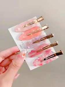 5-Piece Set Sakura Acetate Hair Clips, Acrylic Dart Clips for Girls, Sweet Bangs Duckbill Clips, No-Mark Hair Accessories, Dart Clip Design