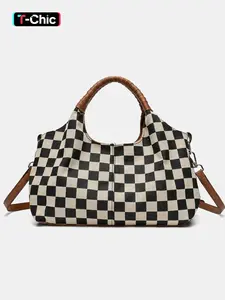 Checkered Purses for Women with Detachable Satchel Strap, Fashion Cute, Trendy Commuter Purse, Casual Trendy Bag, Ladies Handbags, Stylish Handbag, Tote Hobo Bags with Top Handle, Fashionable Crossbody Bag, Casual Commuting Handbag