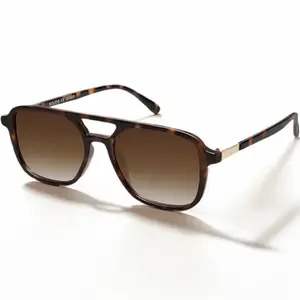 Retro Aviator Sunglasses for Women & Men - Trendy Rectangle Shades - Brown Tortoise/Brown Grading