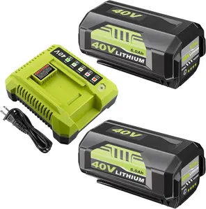 2Pack 6.0Ah Replacement for Ryobi 40V Battery and Charger Compatible with OP401 Cordless Power Tools Lithium High Capacity
