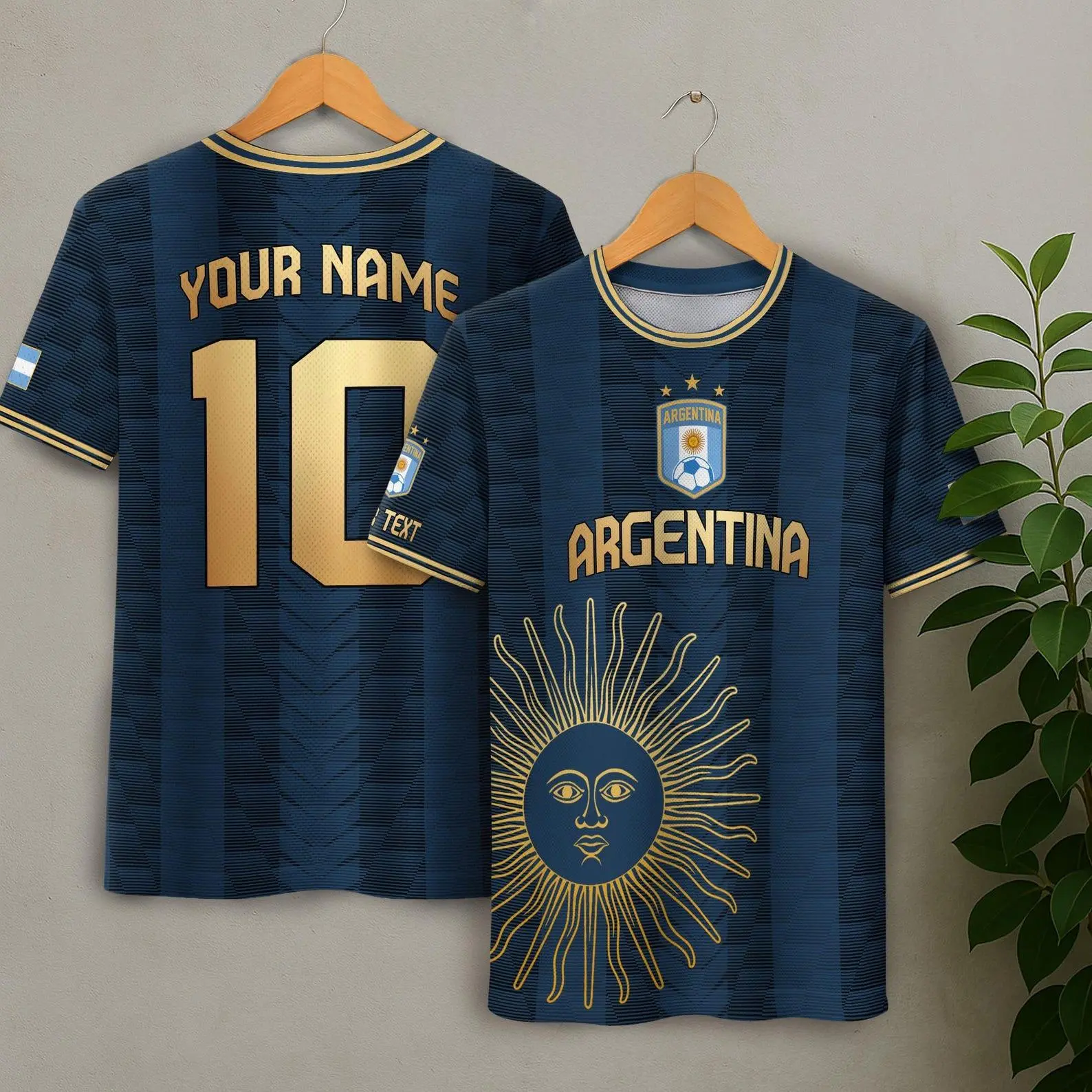 Argentina Navy Soccer Jersey Shirt, Custom Name Number Fan Sports Tee with Sun Graphic Design