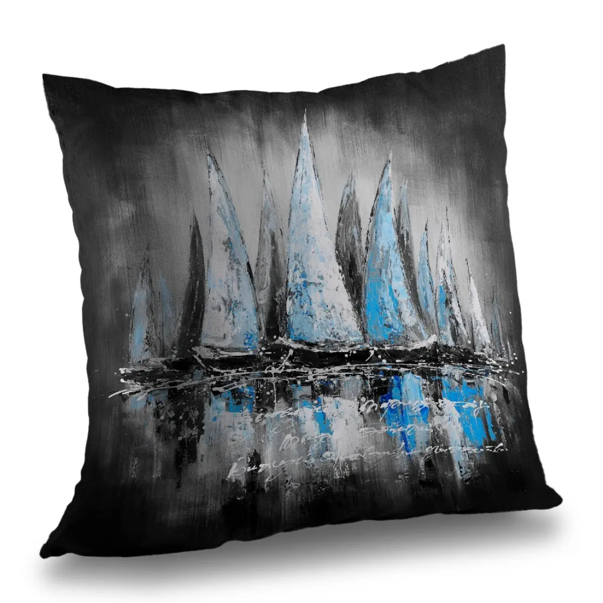 360 Stand 14x14 in Poly Twill Throw Pillow - Nautical Blue Sailboats Design, Nautical Look, Coastal Home Decor, Bedroom Use, Bedroom Insert, 14-Inch Standard Pillows, Blue Standard Pillows